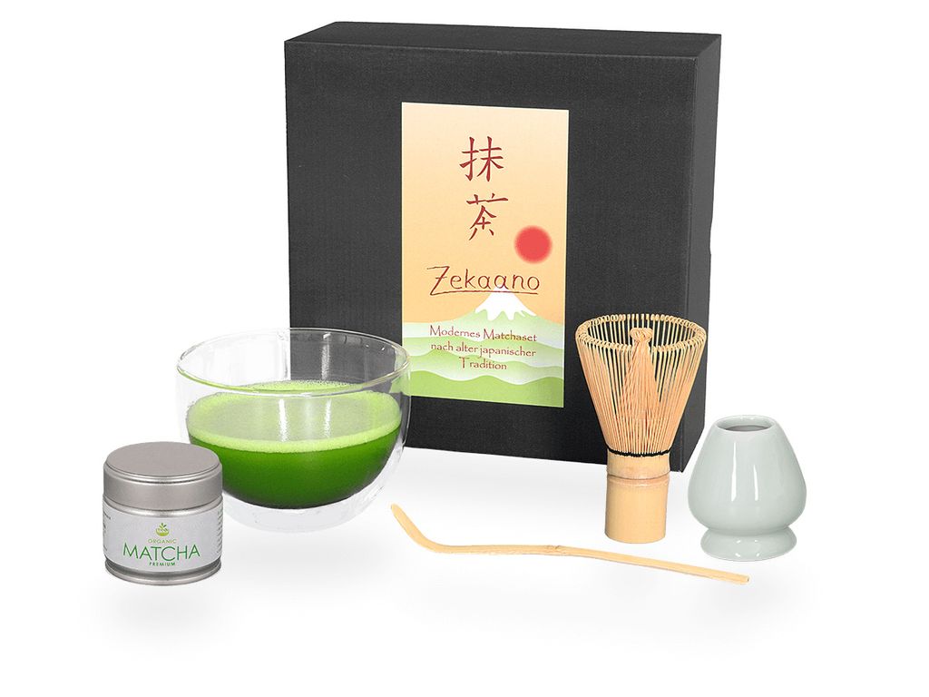 Matcha Set / Matchaset / Matcha Schale 400ml aus doppelwandigem Thermo-Glas mit Besen/Löffel/Halter in Geschenkbox