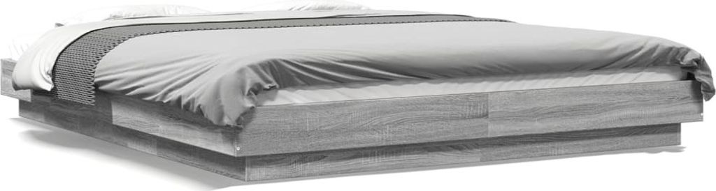 Möbel Klassische Betten, mit Lattenrost, Bettgestell mit LED Grau Sonoma 150x200 cm Holzwerkstoff 2024 cloris2747