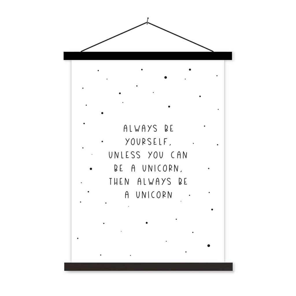MuchoWow Textilposter Sprichwörter - Sei immer du selbst - Einhorn - Zitate - Mädchen 40x53 cm mit schwarzem Rahmen - Abbildung