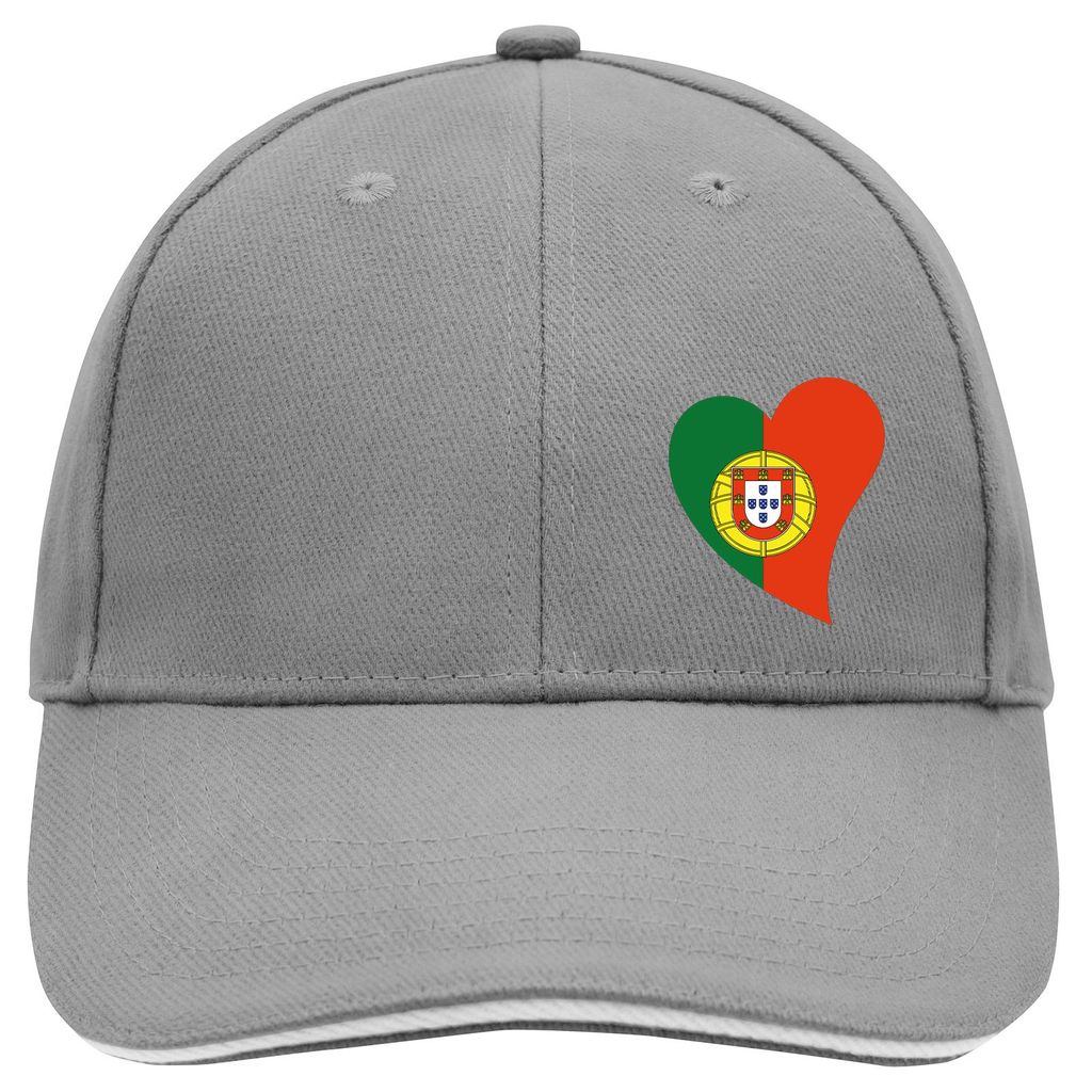 Huuraa Cappy Mütze Portugal Flagge Herz Dark Grey/White Baumwolle 6-Panel Kappe Geschenkidee