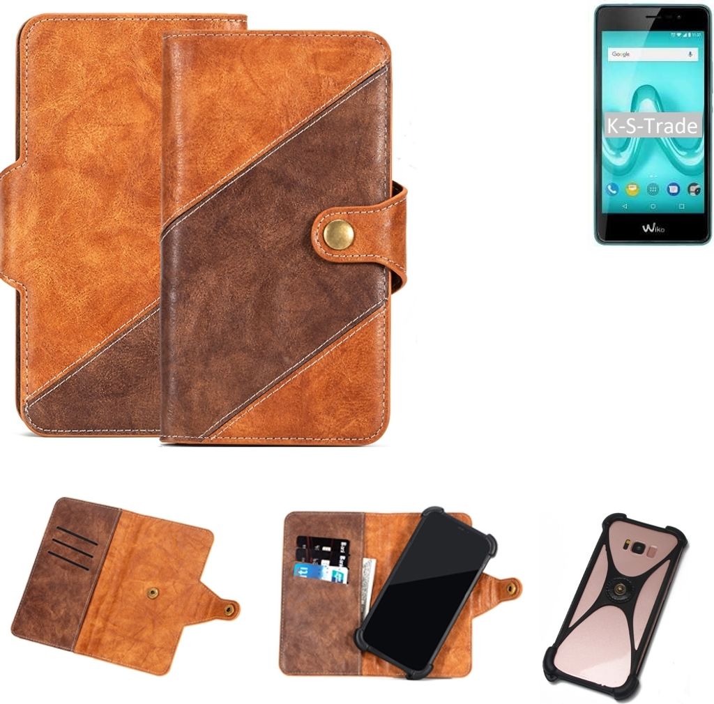 K-S-Trade Handy-Hülle Schutz-Hülle Bookstyle Case Wallet-Case kompatibel mit Wiko Tommy 2 Handy Cover Bumper Kantenschutz Smartphone dunkelbraun