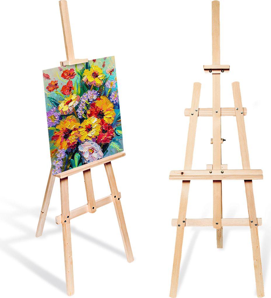 Staffelei Holz groß Kinder - Leinwand Ständer Staffeleien für Maler aus Kieferholz 150 cm höhenverstellbar
