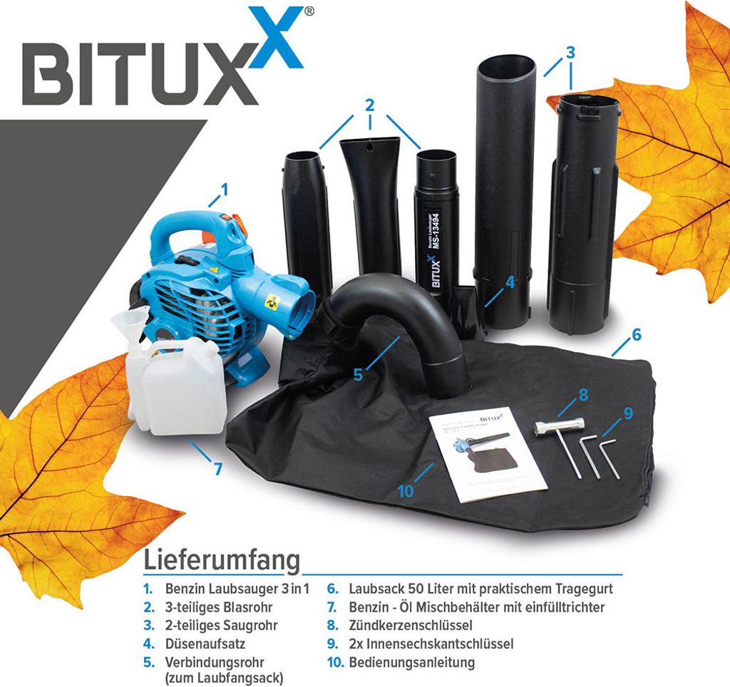 Bituxx 3in1 Benzin Laubsauger/Laubbläser/Laubhäcksler Blau Produktbild 3