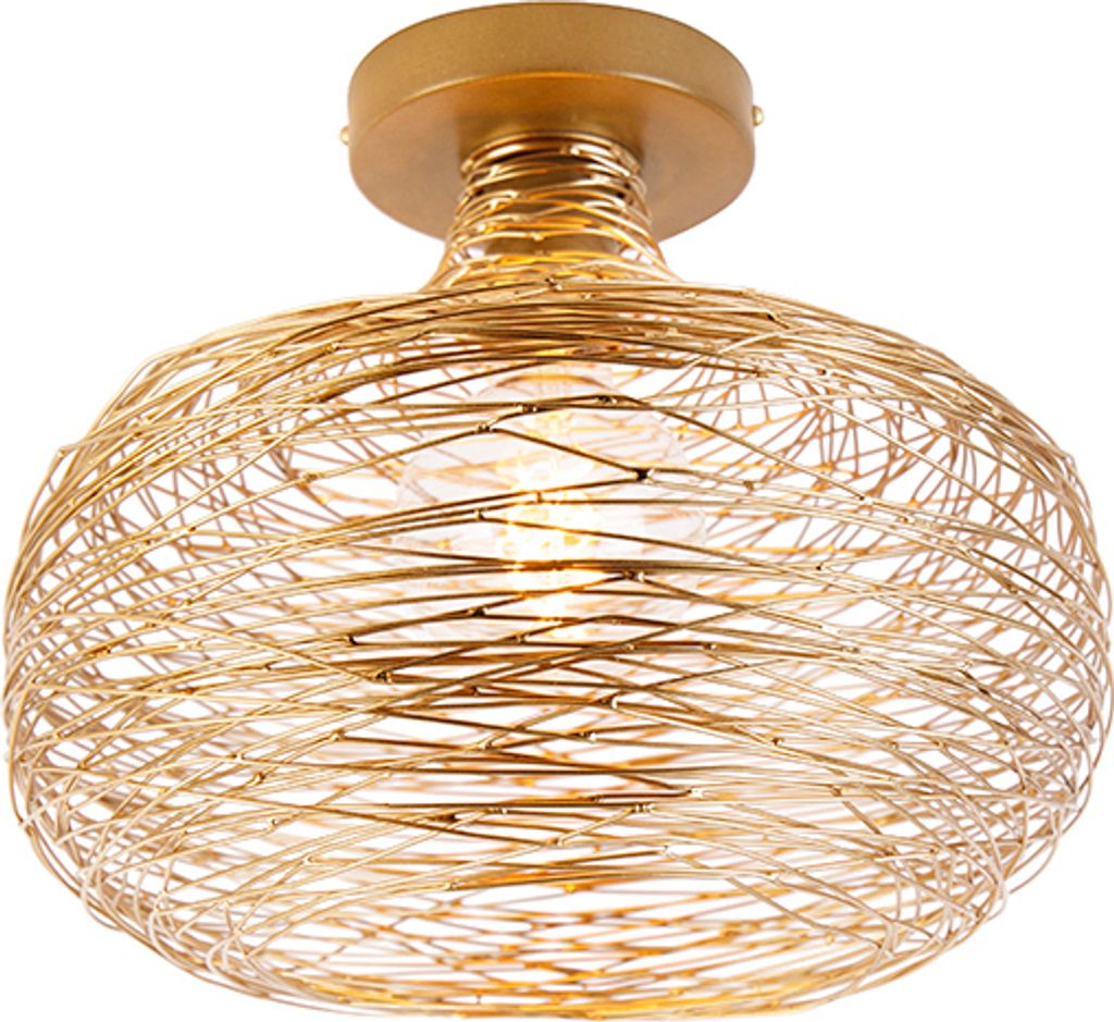 QAZQA - Design Deckenleuchte I Deckenlampe I Lampe I Leuchte Gold I Messing stahl I nickel matt - Sarella I Wohnzimmer I Schlafzimmer - Stahl Rund ...