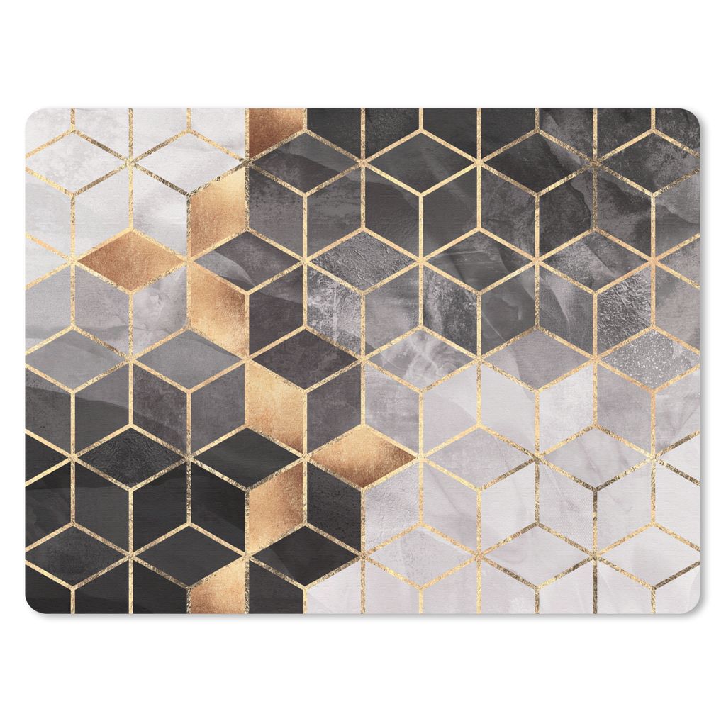 MuchoWow Mauspad Mousepad Abstrakt - Würfel - Gold - Muster - Schwarz - Weiß 23x19 cm - Mousepads - Maus Mat - Pad - Mausunterlage - Schreibtis...