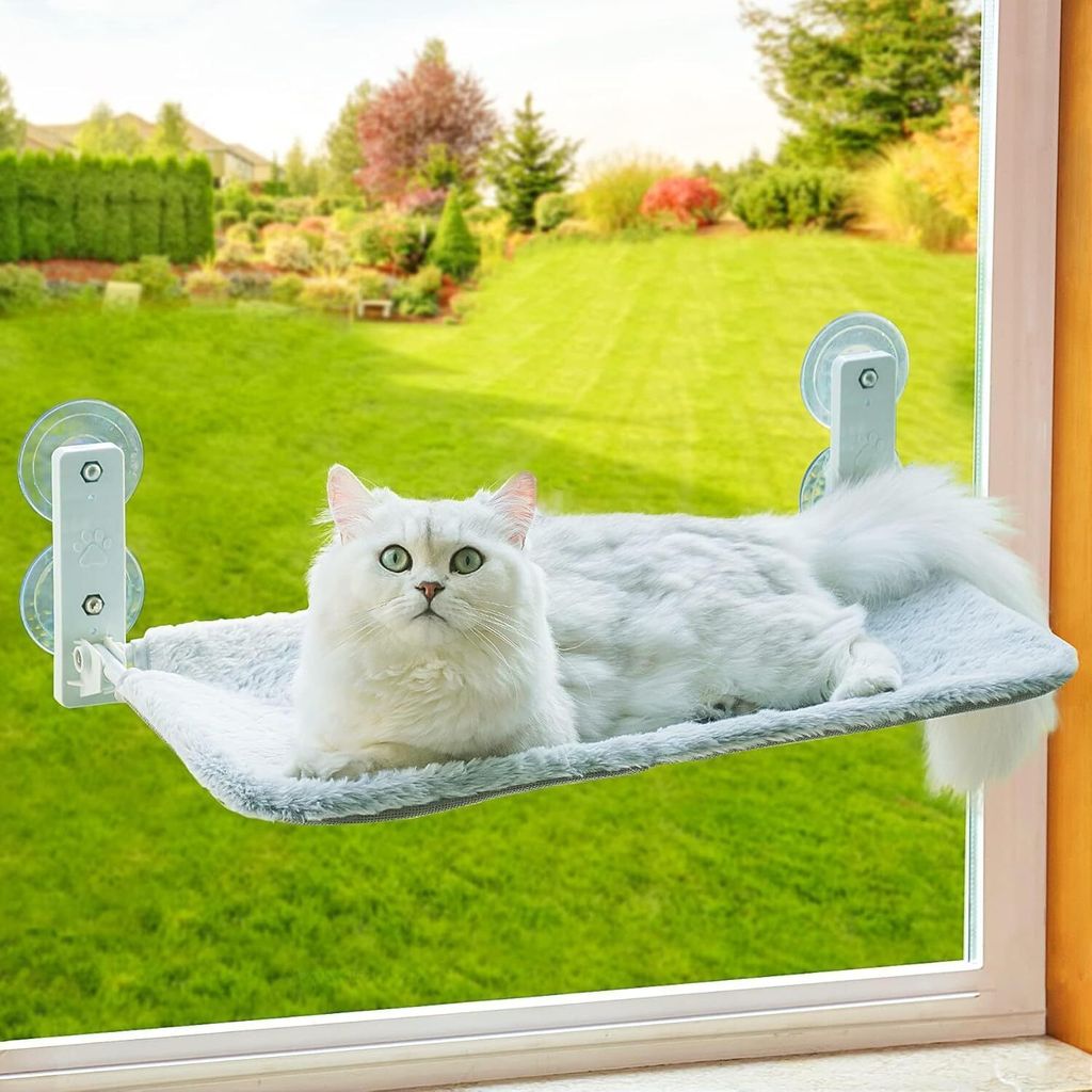 Katzen Hängematte Fensterplätze für Katzen 54x30cm Klappbar Katzenbett Fenster mit Stabil Saugnäpfe bis zu 18kg, Grey