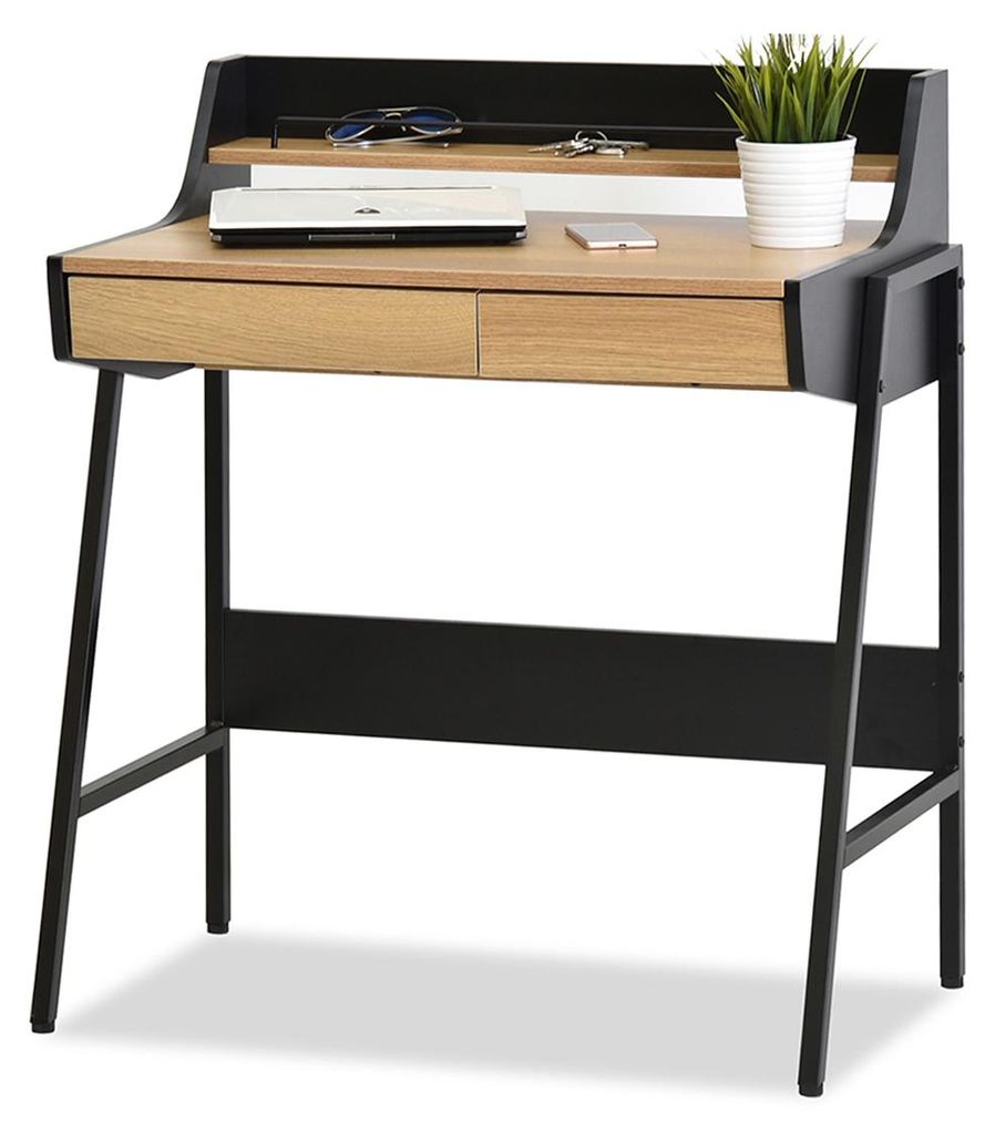 Minimalistický písací stôl RENO - čierny / dub sonoma Obrázok produktu 
