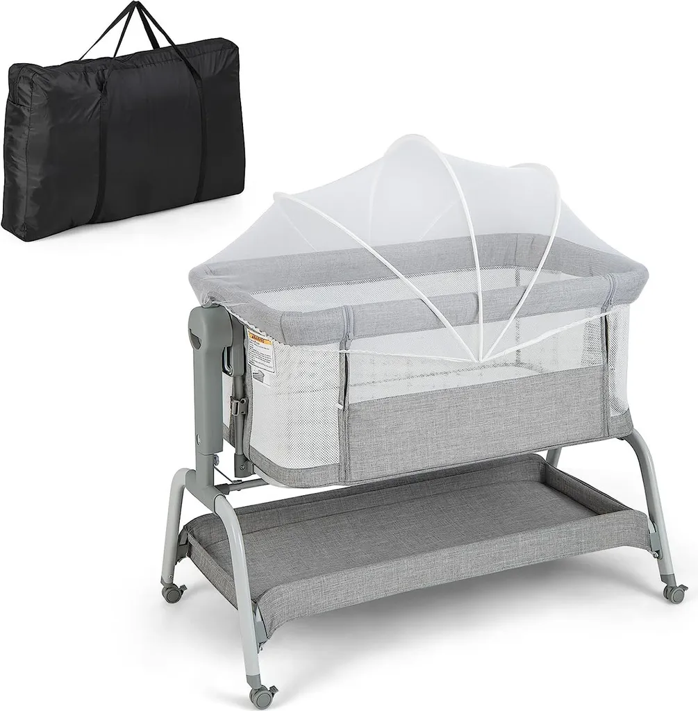 Lit d'Appoint Bébé 4 en 1 : Sommeil Sécurisé et Mobilité Facile en Gris
