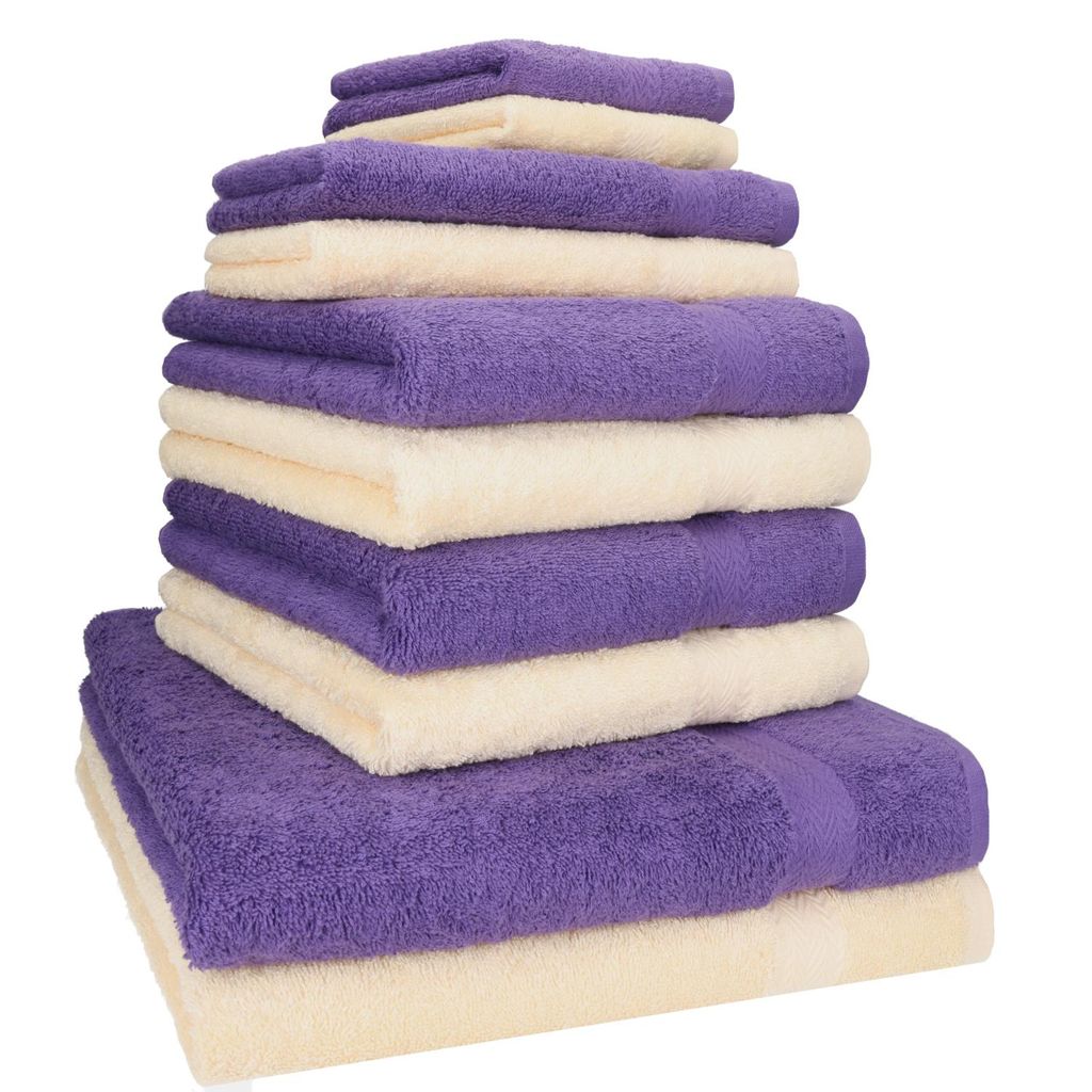 Betz 10-tlg. Handtuch-Set PREMIUM CLASSIC 2 Duschtücher 4 Handtücher 2 Gästetücher 2 Seiftücher Farbe: lila & beige