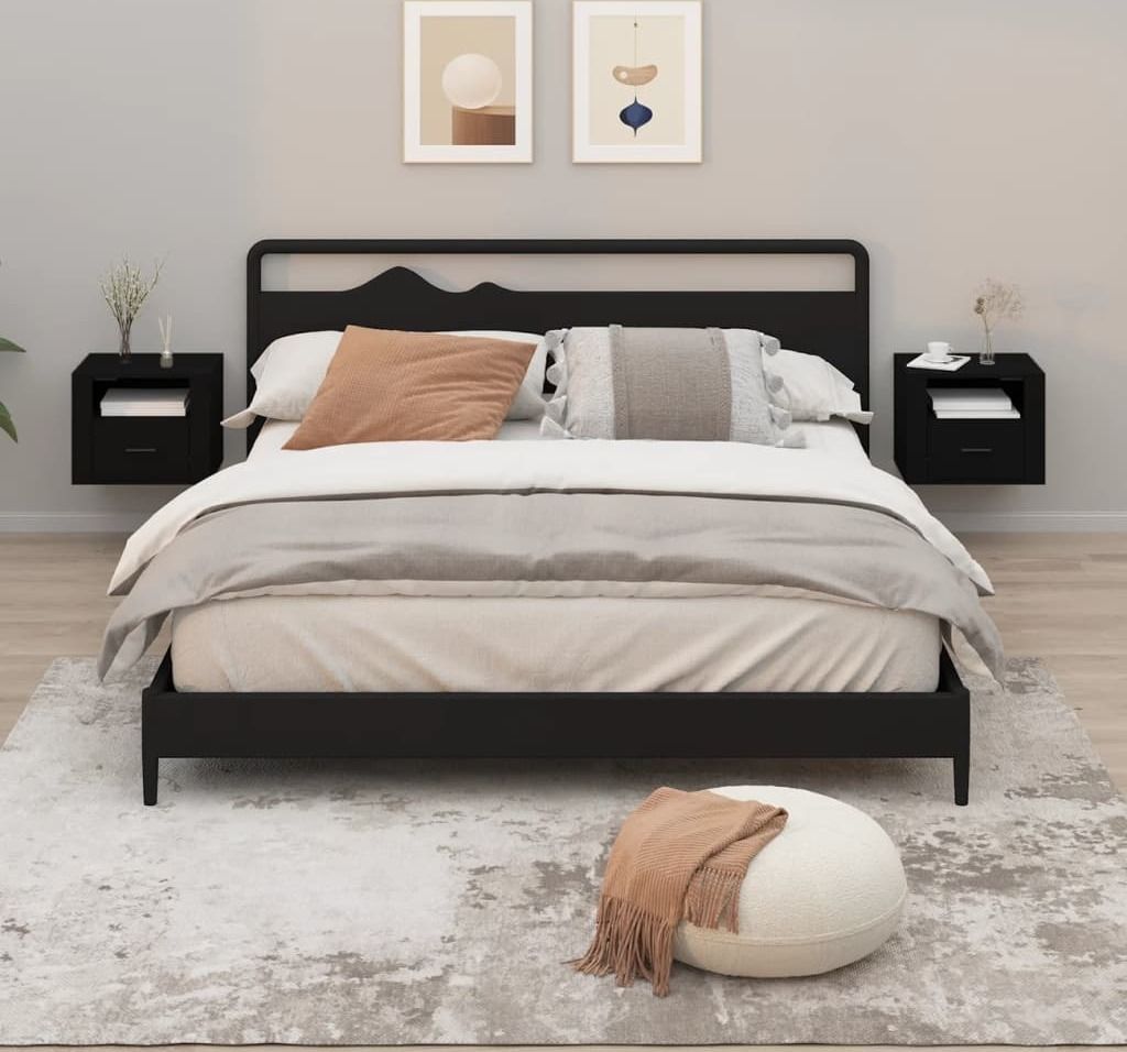 The Living Store Wand-Nachttische 2 Stk. Schwarz 50x36x40 cm