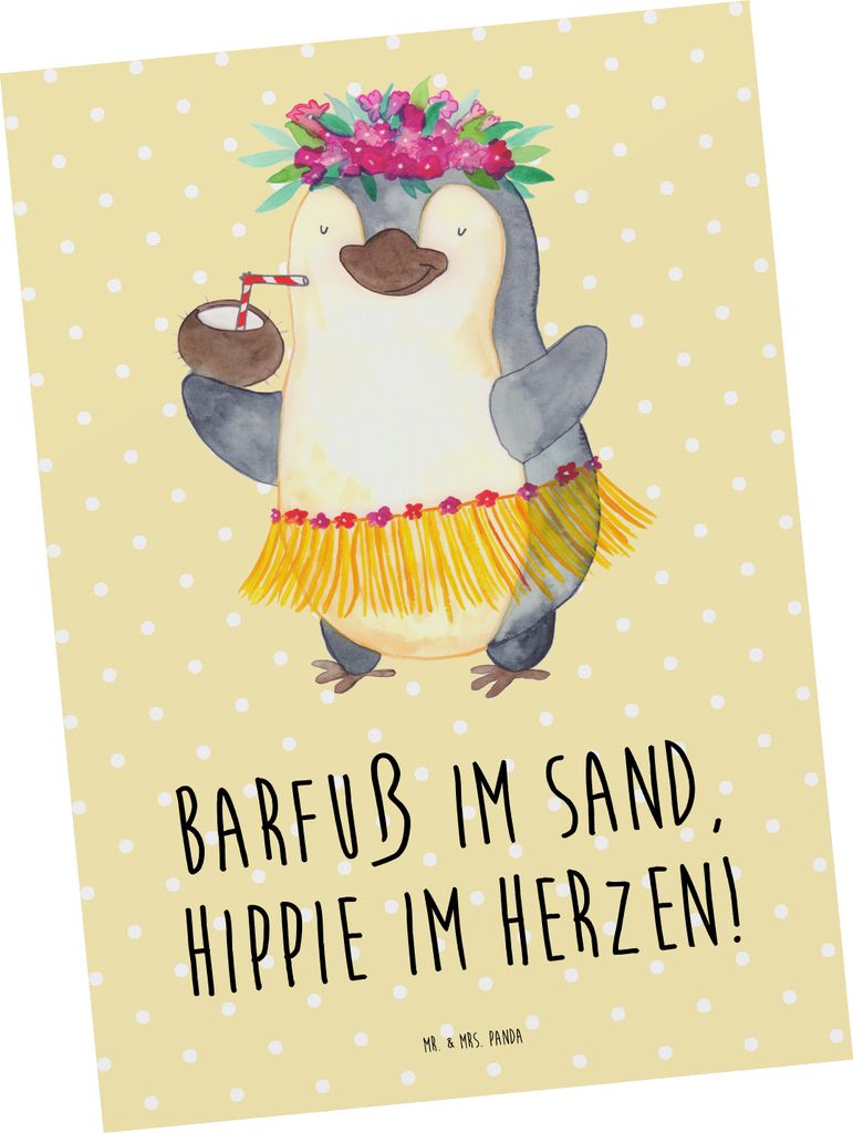 Mr. & Mrs. Panda Postkarte Sommer Hippie - Gelb Pastell - Produktbild 