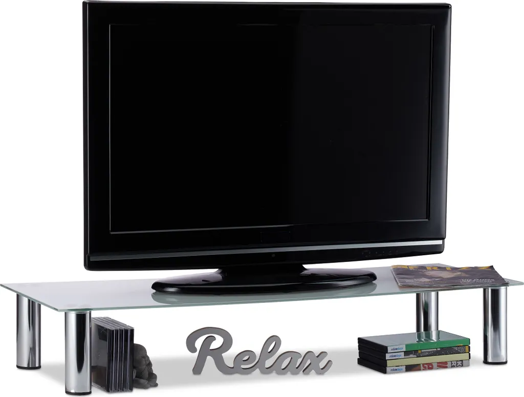 Relaxdays Table TV en verre support écran pour meuble de salon design