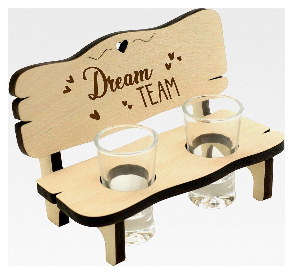 Schnapsbank mit Gravur zur Hochzeit mit 2 Gläsern als Geschenk für Paare und Jubiläen