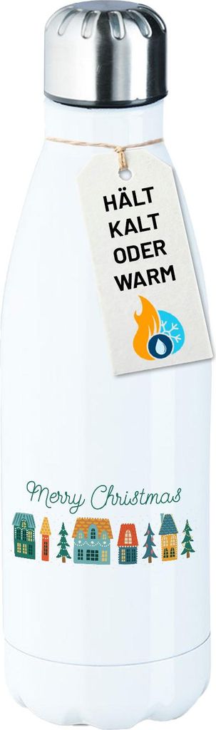 Huuraa Trinkflasche Merry Christmas Weihnachtsdorf 500ml White Edelstahl Wasserflasche Trinkflasche Geschenkidee