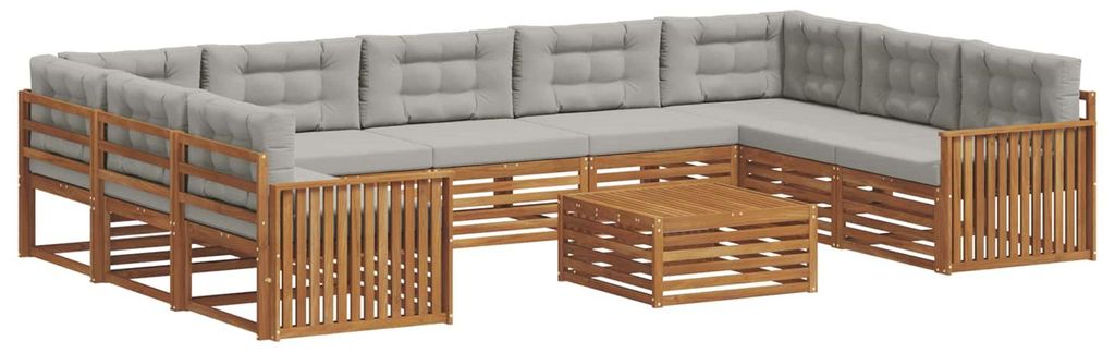 vidaXL Outdoor-Sofagarnitur mit Kissen 10 pcs Natürlich und Hellgrau