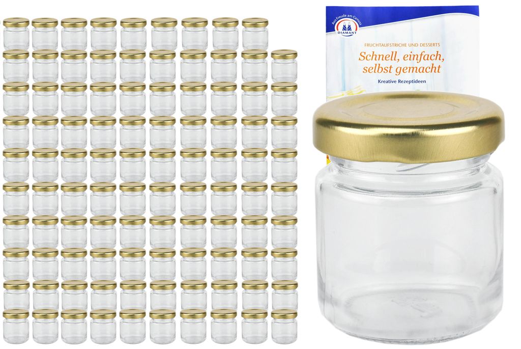 100er Set Sturzglas 53 ml To 43 goldener Deckel Produktbild 