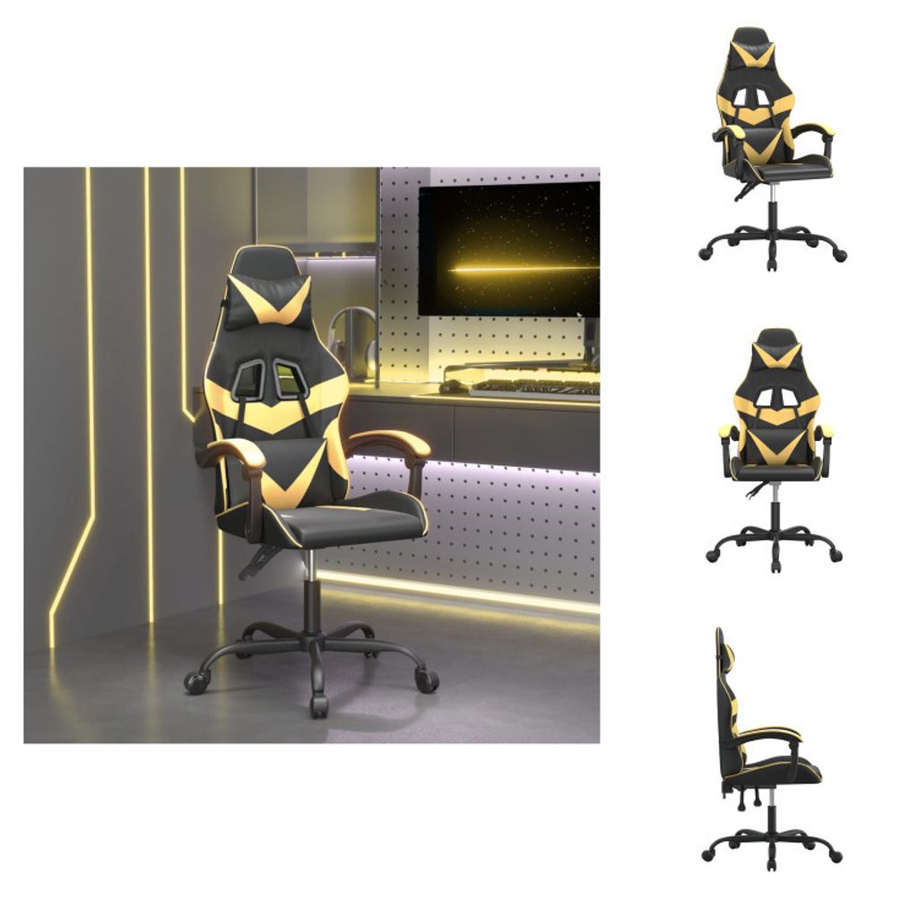vidaXL Gaming-Stuhl Schwarz und Golden Kunstleder - Gaming-Sessel