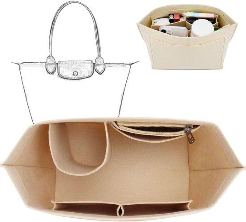 Organizer für Longchamp-Tasche, beige, Innenfach und Taschenorganizer, passend für Longchamp-Tote-Bag mit langem Griff, M, 10,2 x 7,8 x 5,1 Zoll