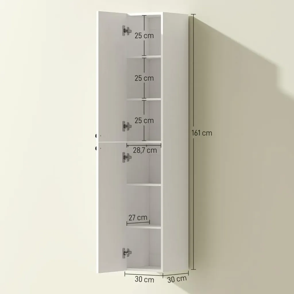 Armoire de salle de bain murale gain de place blanc laqué avec 6 niches