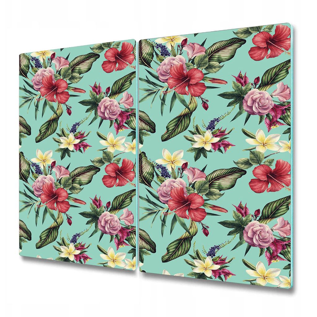 Küchenschneidebrett - Glasschneidebrett - Herdabdeckung - 2x 30x52 cm - Hawaii-Blumen