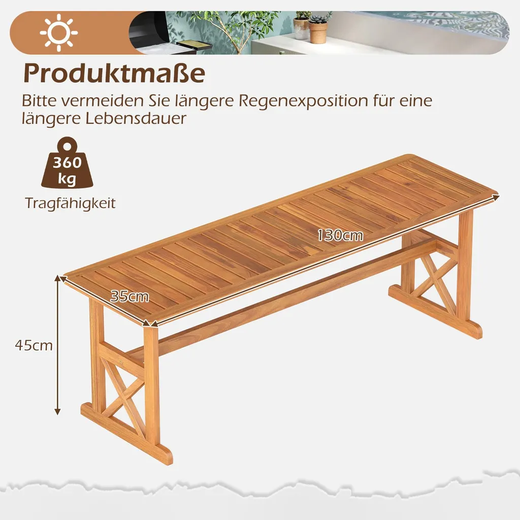 Banc de Jardin Résistant aux Intempéries en Bois, Charge Max 360 kg
