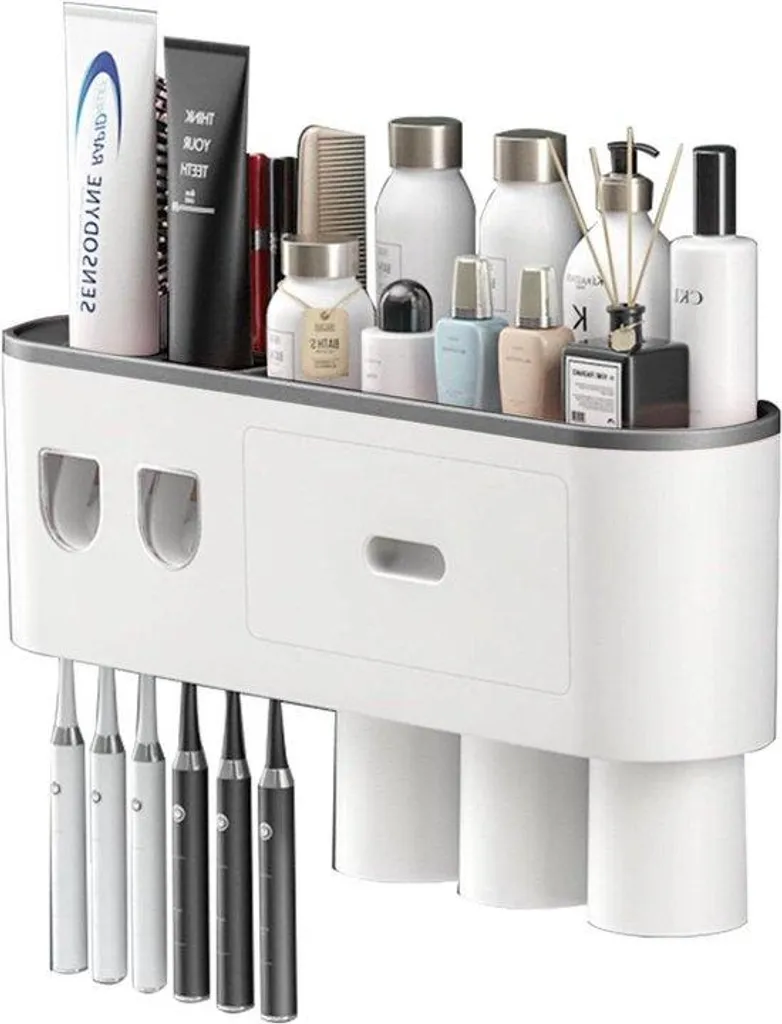 Set de salle de bains mural avec 3 gobelets et rangement pour dentifrice