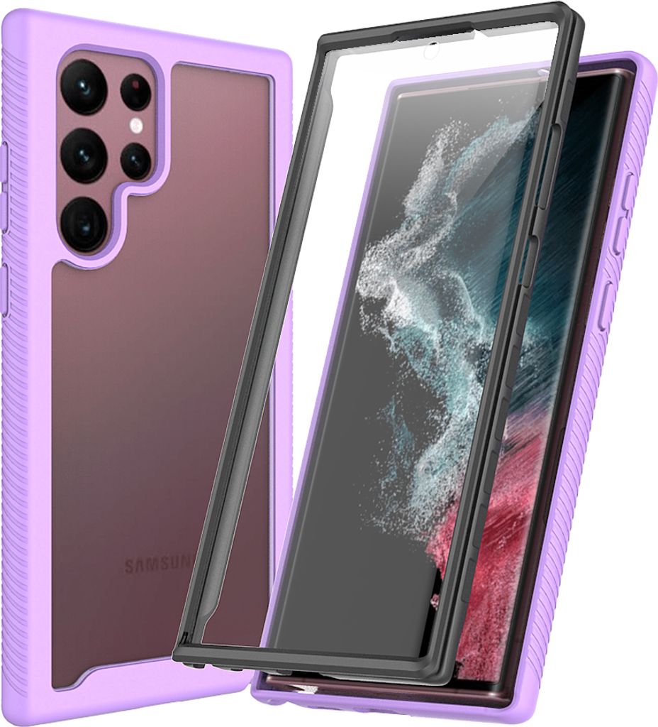 Galaxy S22 Ultra 5G Hülle, TPU Bumper mit Eingebautem Displayschutz 360 Grad Komplettschutz Schutzhülle für Samsung Galaxy S22 Ultra 5G Lila