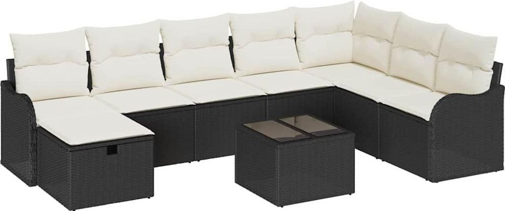 Garten-Sofa-Set mit Kissen 9 pcs Schwarz Poly Rattan