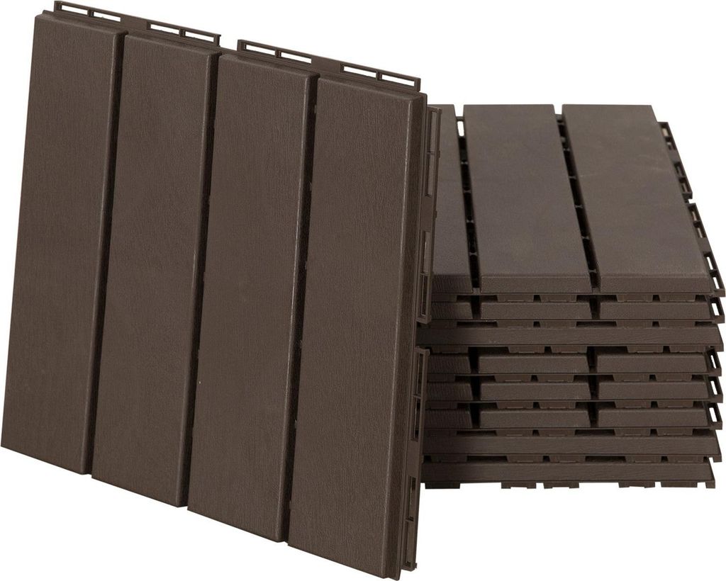 9 Er Set Terassenfliesen Balkon Patio 30 X 30 Cm Garten-Klickfliese Bodenbelag Bodenfliese Innen Außen Kunststoff Braun