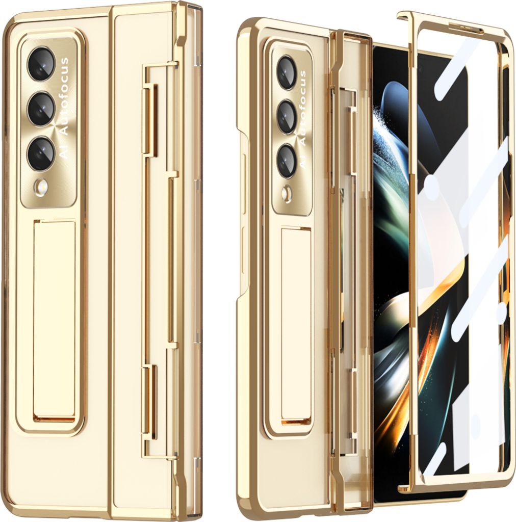Galaxy Z Fold3 Hülle, Displayschutz & Objektivschutz Transparent Galvanisierte Ständer Schutzhülle für Samsung Galaxy Z Fold 3 5G Gold