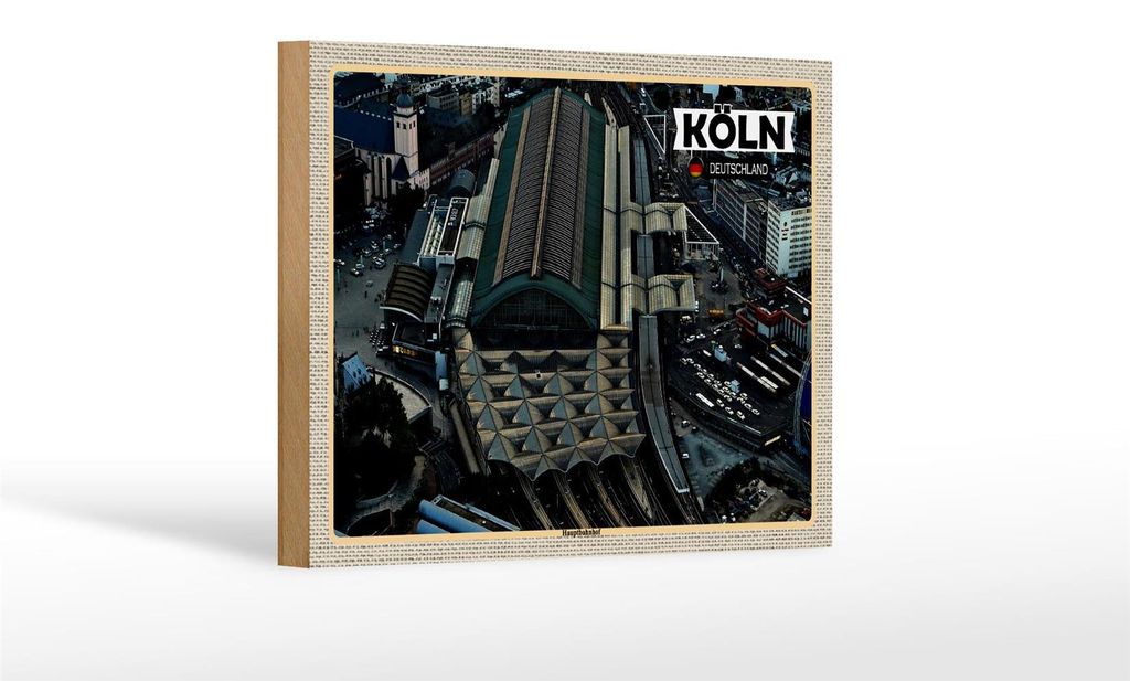 Holzschild Städte Köln Blick auf Hauptbahnhof 18x12 cm Produktbild 