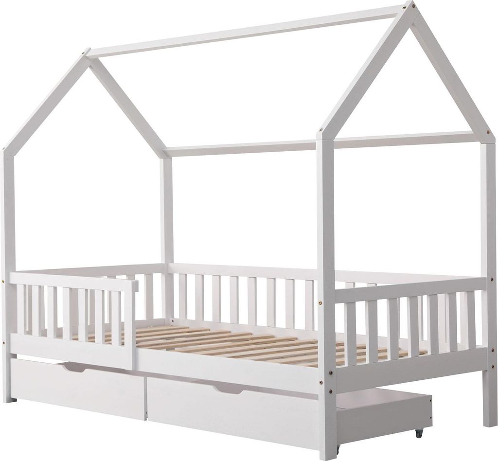 Hüttenbett für Kinder 190x90cm weiß mit Schubladen MARCEAU