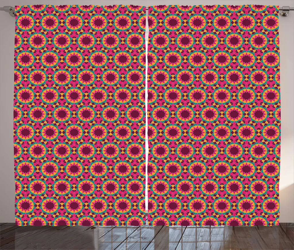 Rideau de Salon pour Décoration Originale Kaléidoscope Rose et Orange