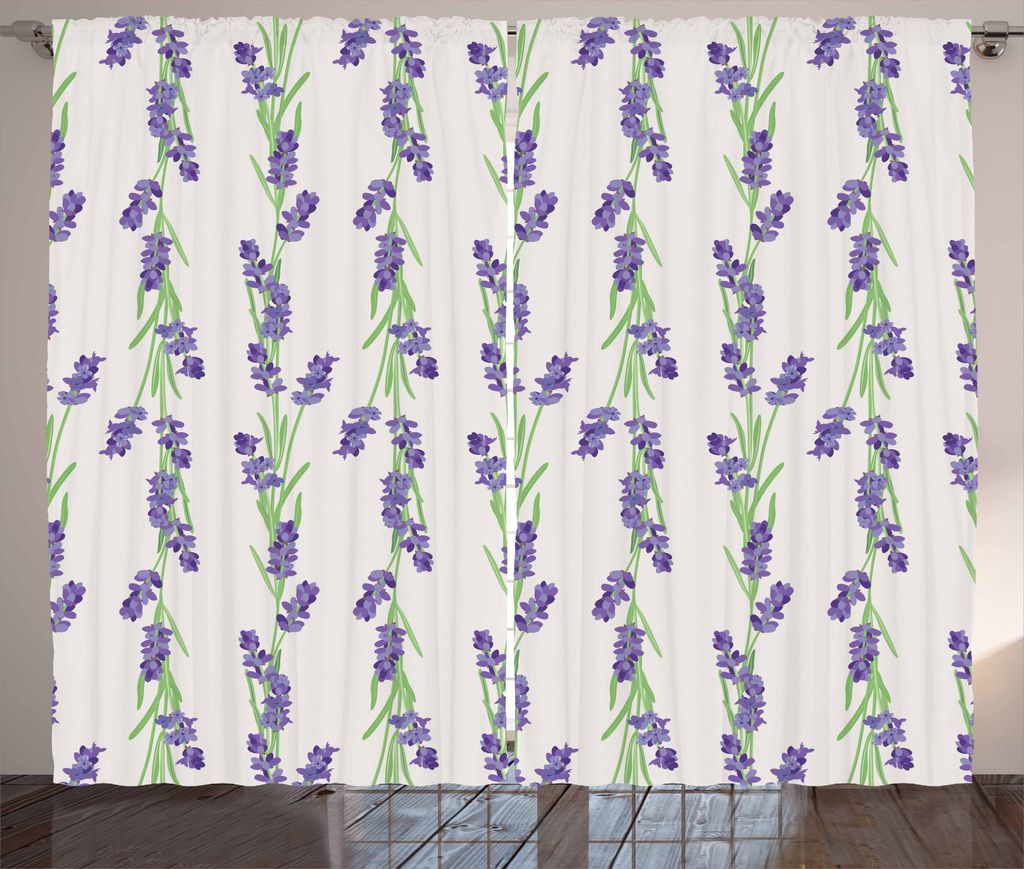 ABAKUHAUS Lavendel Rustikaler Gardine, Garten Fragrance Blooms, Schlafzimmer Kräuselband Vorhang mit Schlaufen und Haken, 280 x 175 cm, Blau Viole...