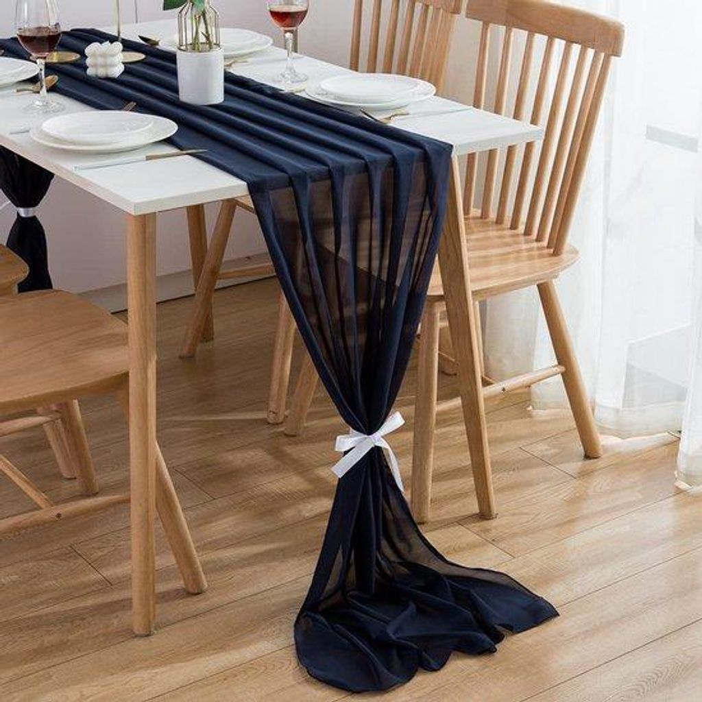 Tafelloper Chiffon Marineblauw 3m