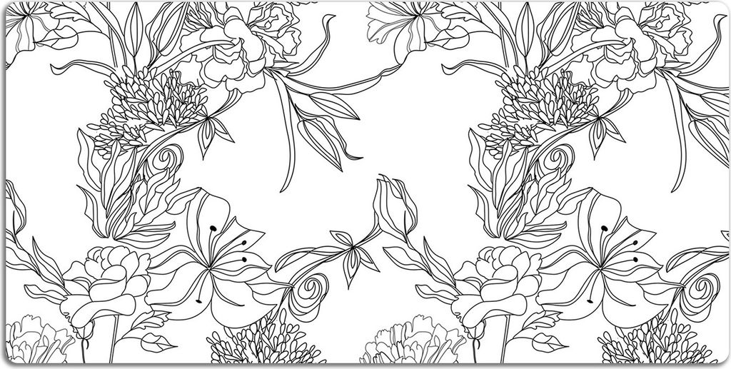 Schreibtischmatte Tischunterlage 120x60 cm Mauspad - Schwarze und weiße Blumen