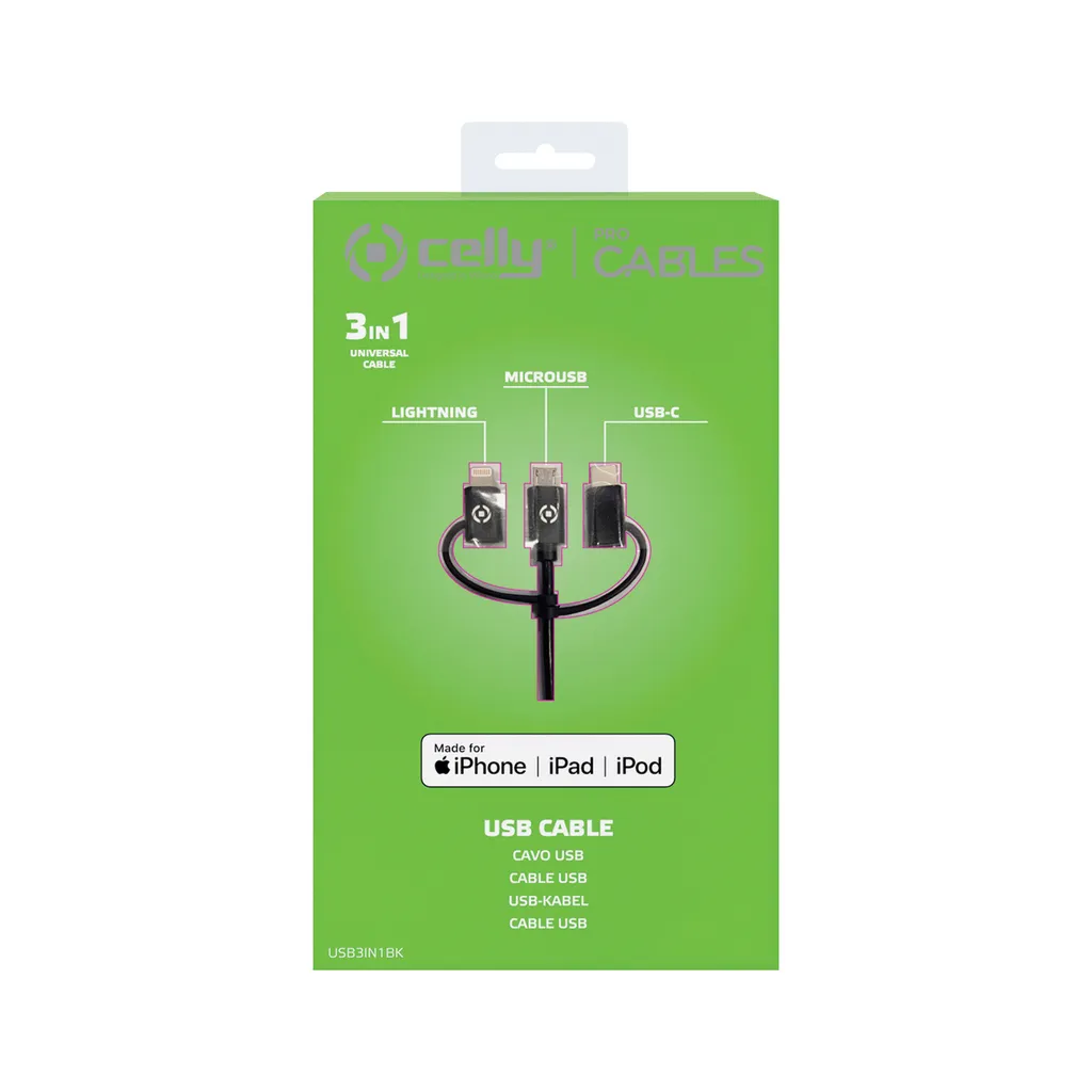 Câble 3-en-1 Micro USB Lightning USB-C 1m pour recharge multi-appareils - 5