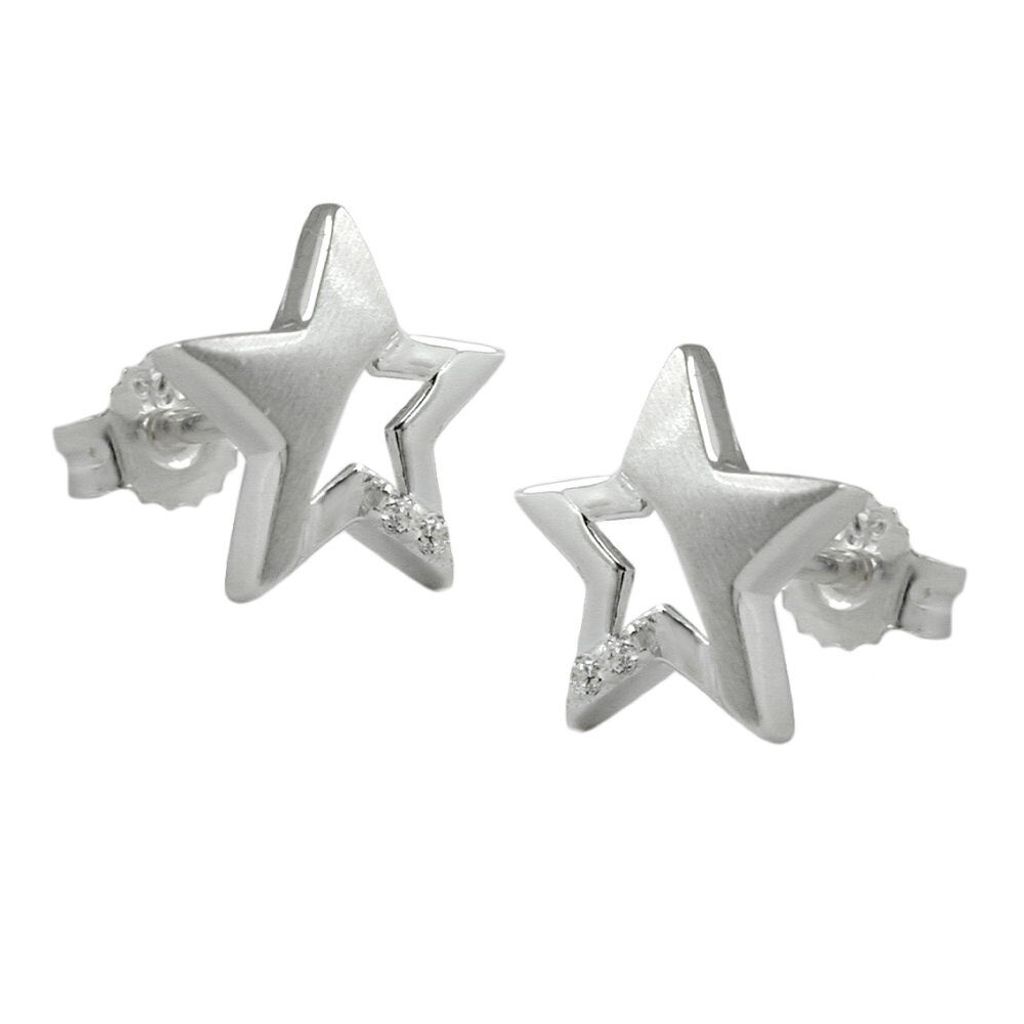 Ohrstecker Ohrring 10x10mm Stern mit Zirkonia Silber 925 silber 10x10mm