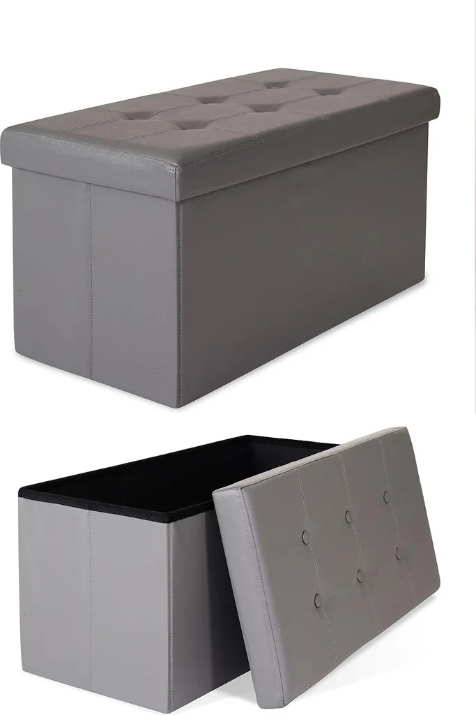 Pouf Contenitore Dibea 80L - Panca Elegante Grigio Scuro Pelle