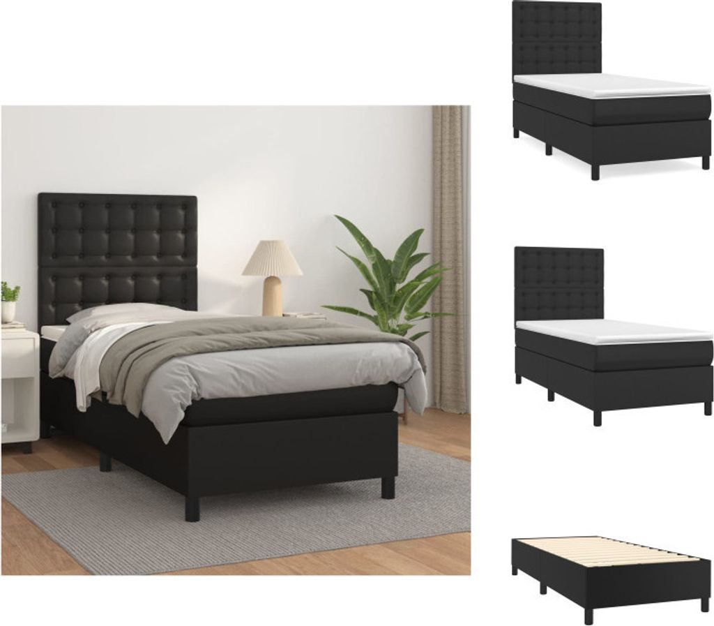 vidaXL Boxspringbett mit Matratze Schwarz 80x200 cm Kunstleder - Betten & Bettgestelle