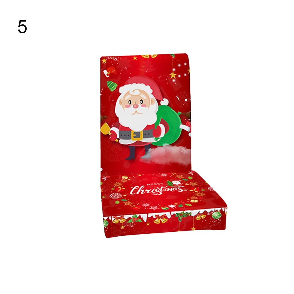 Weihnachtsstuhl-Stuhl Cover hautfreundliche Polyester kreative Weihnachtsmann-Muster-Essstuhlabdeckung für Zuhause-5