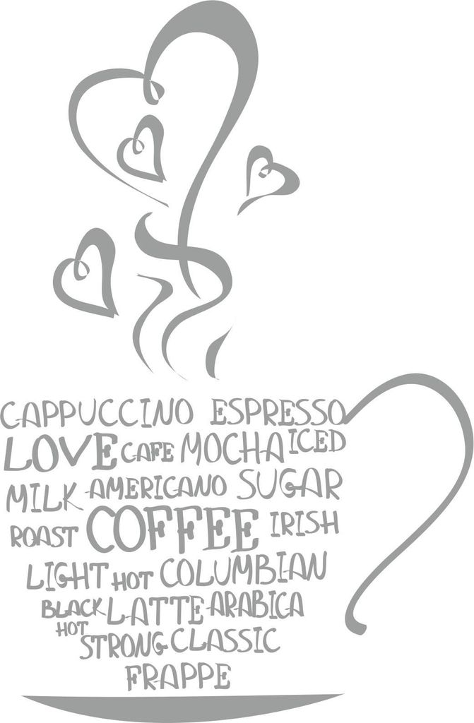 KÜCHENAUFKLEBER Kaffeetassenaufkleber Herz 100 x 50cm G264_074