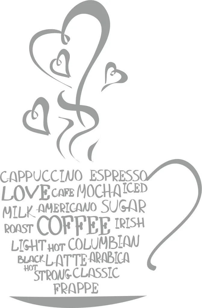 Wall Sticker Cucina Coffee Heart 100x50cm - Adesivo Parete Moderno