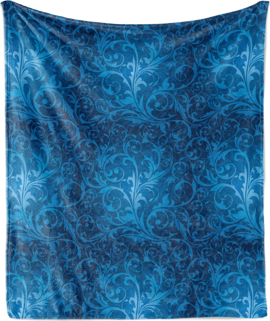 ABAKUHAUS Jahrgang Weich Flanell Fleece Decke, Illustration von Monochrome Stil Garten Flourishes Vintage-Blätter Zweige, 175 x 230 cm, Meerblau H...