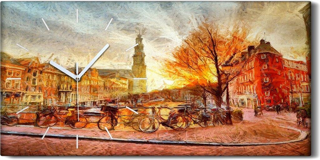 Wohnzimmer-Bild Leinwand Uhr 60x30 Foto Amsterdam Kanal am Abend Malerei - weiße Hände