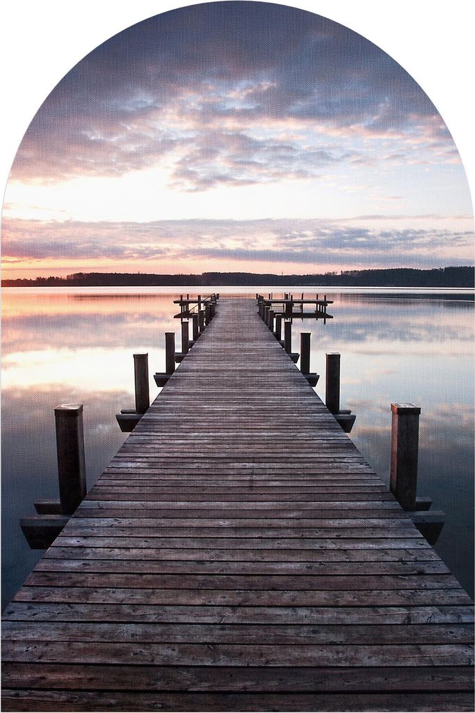 DEQORI Fototapete Rundbogen 60x90 cm 'Steg bei Sonnenuntergang' Wand Tapete Sticker