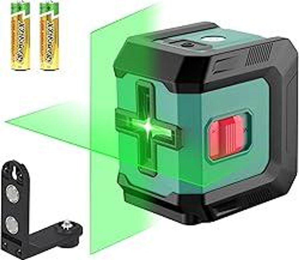 HYCHIKA Laser Wasserwaage, Selbstnivellierend Linienlaser 15M, Kreuzlinienlaser Grün 3 Stufen der Helligkeitseinstellung, 2 AA Batterien, Halterun...