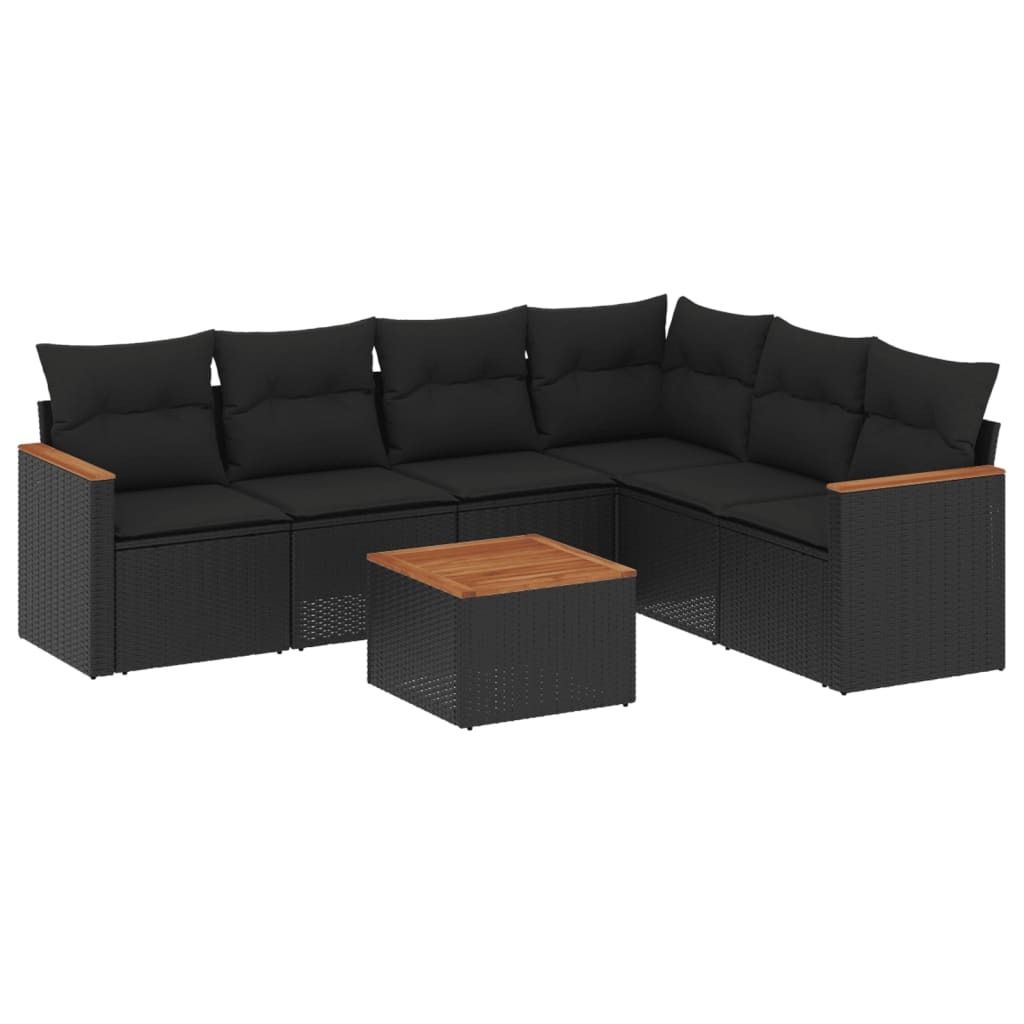(Robust Möbel) 7-tlg. Garten-Lounge-Set - elegantes Design - Sitzgruppe/Gartengarnitur - mit Kissen Schwarz Poly Rattan - Terassenmöbel DEMö...