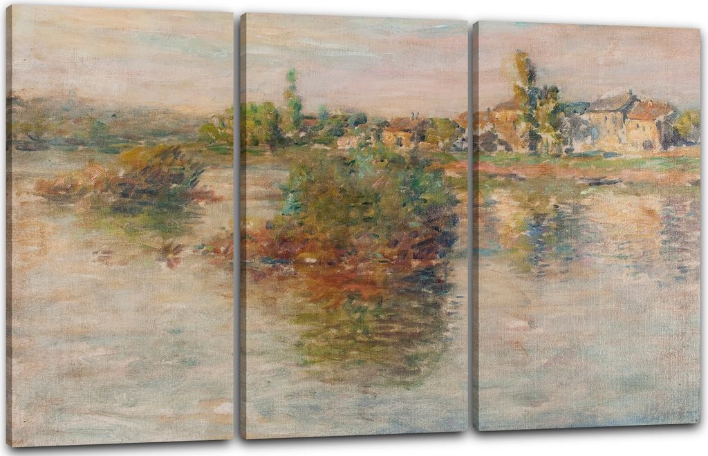 Leinwandbild 3-teilig (120x80cm): Claude Monet - LA SEINE À LAVACOURT, echter Holz-Keilrahmen inkl. Aufhänger, handgefertigt in Deutschland