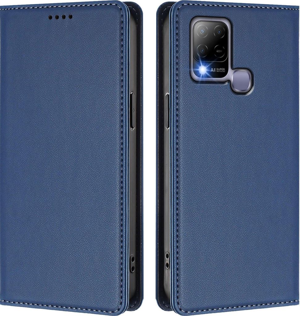 Handyhülle für Infinix Hot 10T / Hot 10S, Kunstleder Klapphülle Stoßfeste Magnetische Hülle mit Ständer Dunkelblau